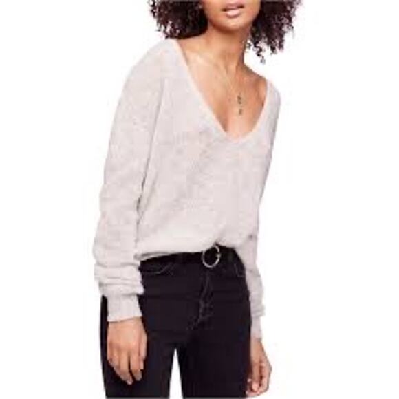 Free People Gossamer V-Neck Alpaca Wool Gray Sweater Oversized Medium - Picture 7 of 13